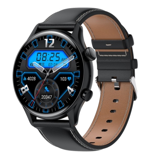 HK8Pro 1,36 tum AMOLED-skärm Smartwatch med läderrem Svart