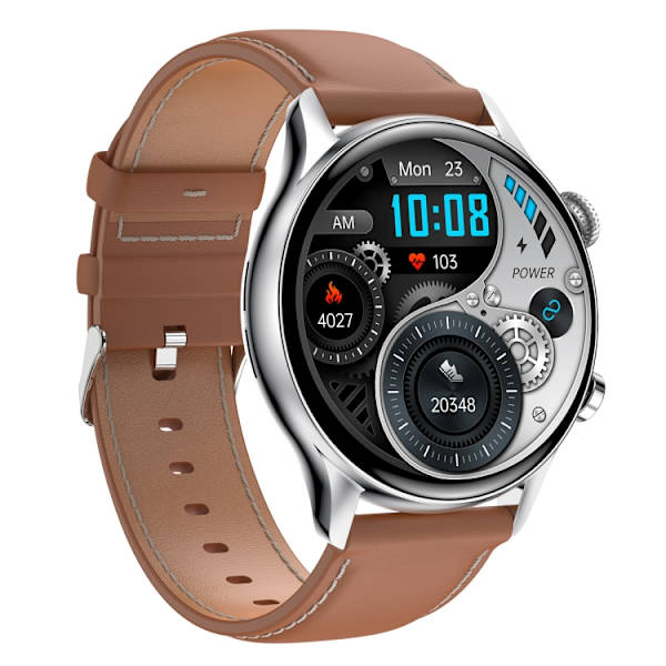 HK8Pro 1,36 tum AMOLED-skärm Läderrem Smart Watch Silver