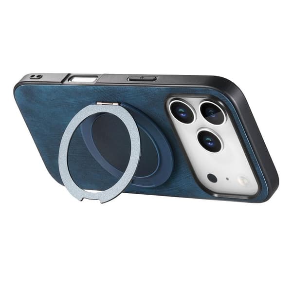 iPhone 18 Pro / iPhone 17 Pro Retro Läder Rotations Rund Skal Blå