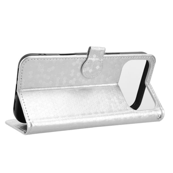 iPhone 18 Pro Max / iPhone 17 Pro Max Skal läderfodral med honungskaka pricktextur Silver