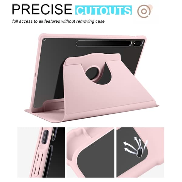 Samsung Galaxy Tab S8+ X800 360° Rotationsskydd i Läder Sandrosa