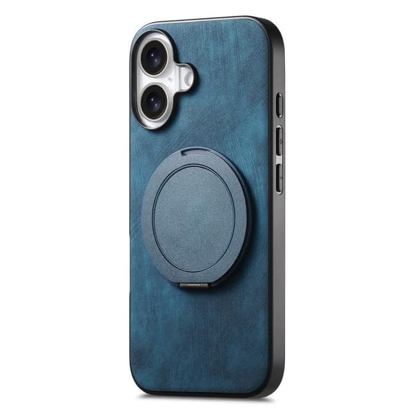iPhone 17 Retro Läder Rotations Rund Skal Blå