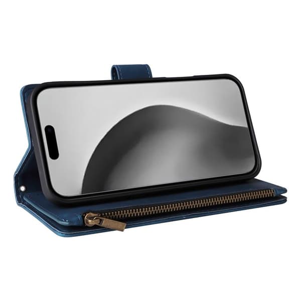 iPhone 16 Pro Max Multifunktionell Multi-Kort Wallet Skal Läder Fodral Blå