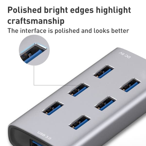 8108 7-Port USB 3.0 Hub - Silver Gray, 80cm Cable, Hot Swap, Easy Installation