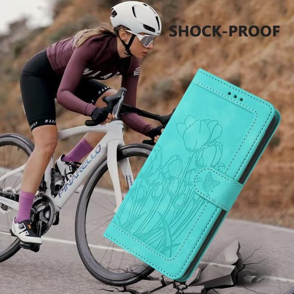 iPhone 18 Pro / iPhone 17 Pro Skal Läderfodral med Tulpaner och Lanyard Grön