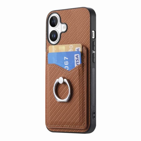 iPhone 17 Skal - Kolfiber med Kortficka och Ring Brun