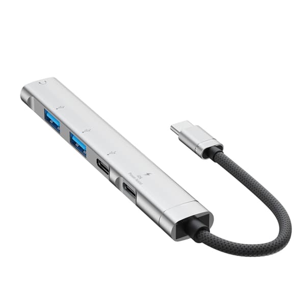 5-i-1 USB-C Multi-funktionshub Adapter (Silver) - Aluminiumlegering, Lätt och Bärbar, Snabb Dataöverföring