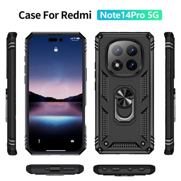 Redmi Note 14 Pro 5G - Stöttålig TPU + PC Mobilskal med Ställning Svart