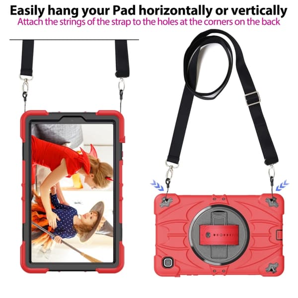 Samsung Galaxy Tab A7 Lite Bat Hand Grip Turntable Ställ Röd Svart