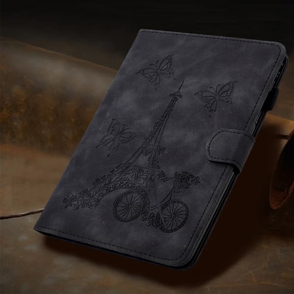 Samsung Galaxy Tab A9 / A11 Prägad Flip-Läderfodral Svart