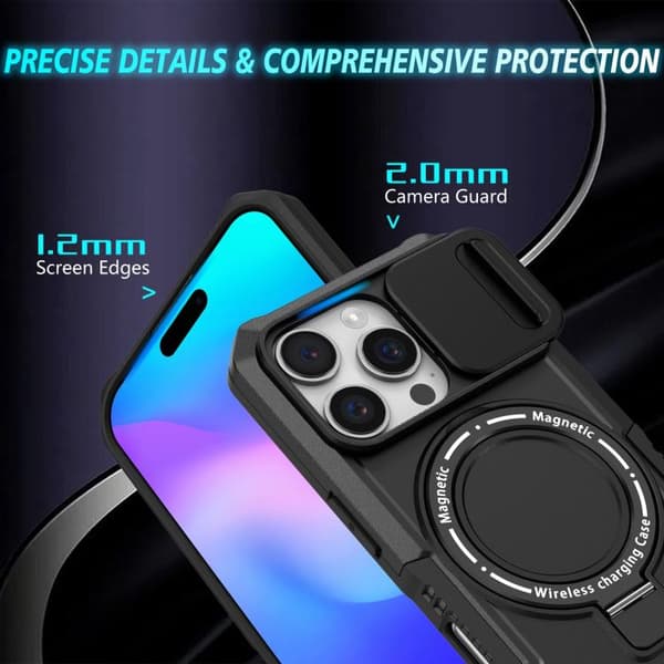 iPhone 16 Pro Max Sliding Camshield MagSafe Skal - TPU Hybrid PC Telefonfodral Svart