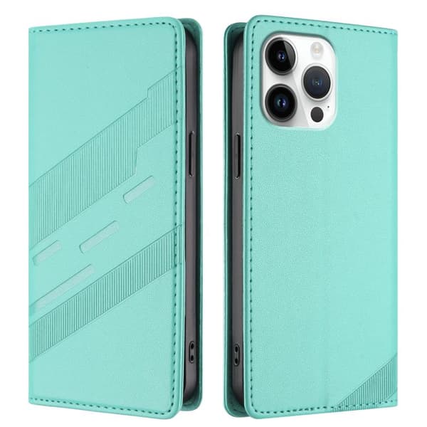 iPhone 16 Pro Max Fodral Retro Läder - Multifunktionell Embossed Skal Mintgrön