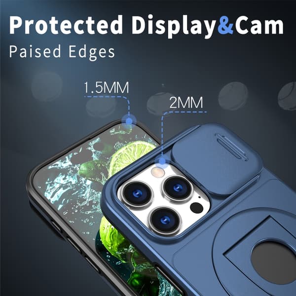 iPhone 16 Pro Camshield MagSafe Ring Holder Armor Skal Blå