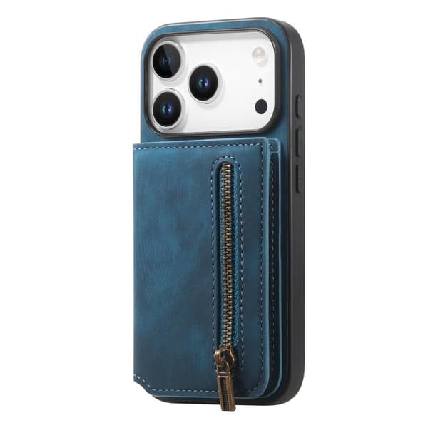 iPhone 18 Pro Max / iPhone 17 Pro Max Retro Läder Dragkedja Plånbok Skal Blå