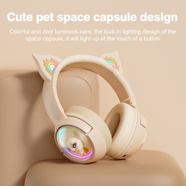B5 Kattöron Design USB-C / Typ-C RGB Trådlöst Bluetooth HiFi-headset Beige