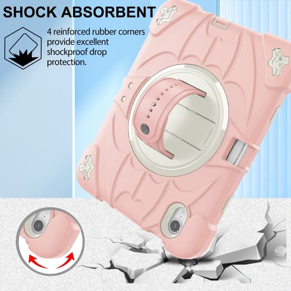 iPad mini 6 / mini 2024 Bat Hand Grip Turntable Skal - Läderfodral Rosa Vit