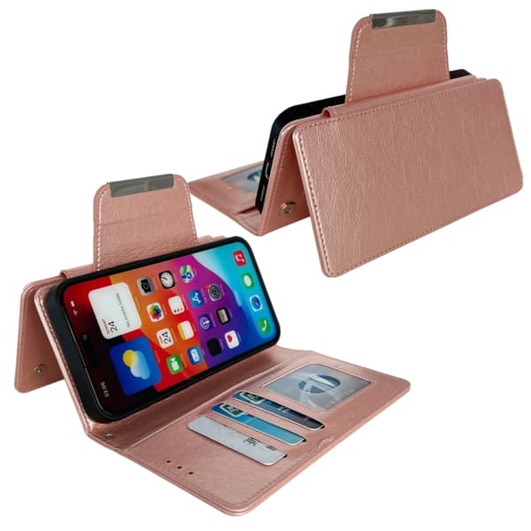 iPhone 16 Pro Max Multifunktionell 7-Korts Skal Läder Fodral Roséguld