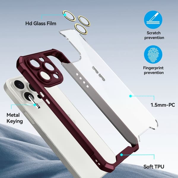 iPhone 16 Pro Skal med Stötsäker Akryl och Linsskyddsglas Blå