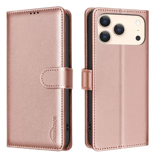 iPhone 18 Pro Max / iPhone 17 Pro Max Skal läderfodral med Litchi-textur och RFID-antitheft Guld