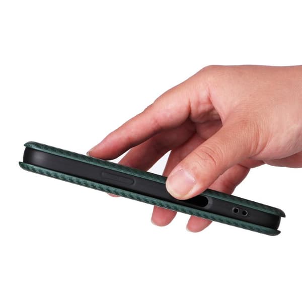 iPhone 17 Skal läderfodral - kolfibertextur Grön
