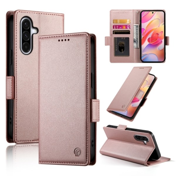 Samsung Galaxy A26 5G Skal med Magnetisk Frostad Läder och Sidobuckle Roséguld