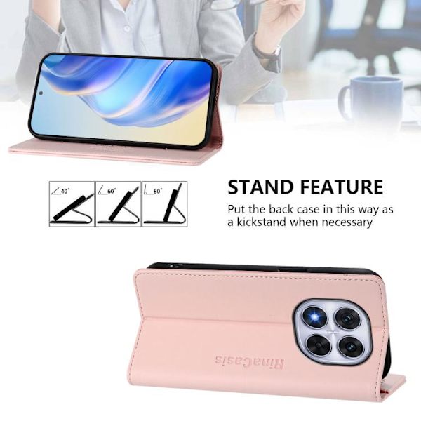 Redmi Note 14 Pro 4G RC01 - Dubbelvikts Magnetisk RFID Läderfodral Rosa