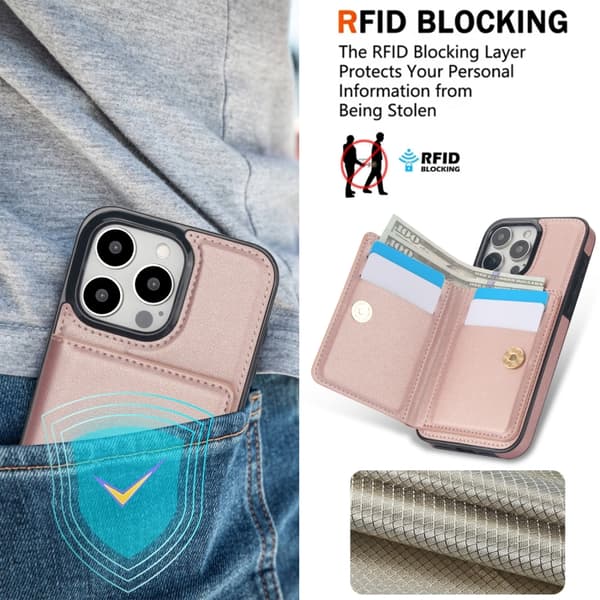 iPhone 16 Pro Max RFID Antistöld Kort Ringhållare Skal Roséguld