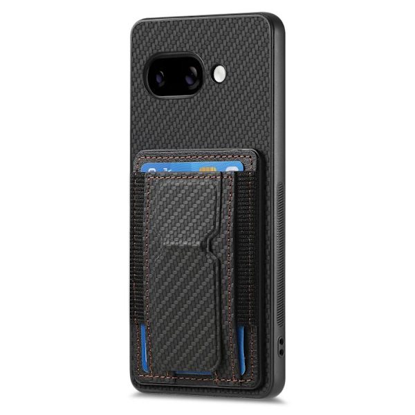 för Pixel 9a Skal med Kolfiber Fällbart Ställ och Elastisk Kortficka Svart