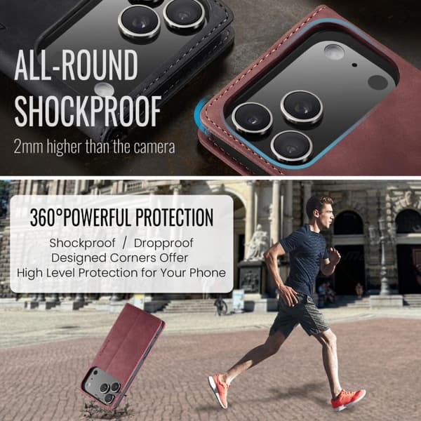 iPhone 18 Pro / iPhone 17 Pro Skal Läderfodral Multifunktionell Horisontell Flip Röd