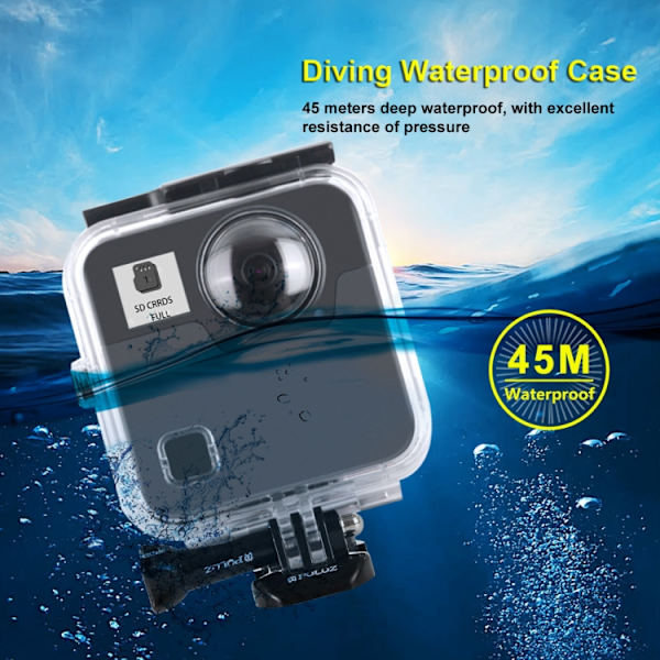 45m Vattentätt Stöttåligt Undervattenshus Dykfodral för GoPro Fusion, med Spänne Basfäste & Skruv