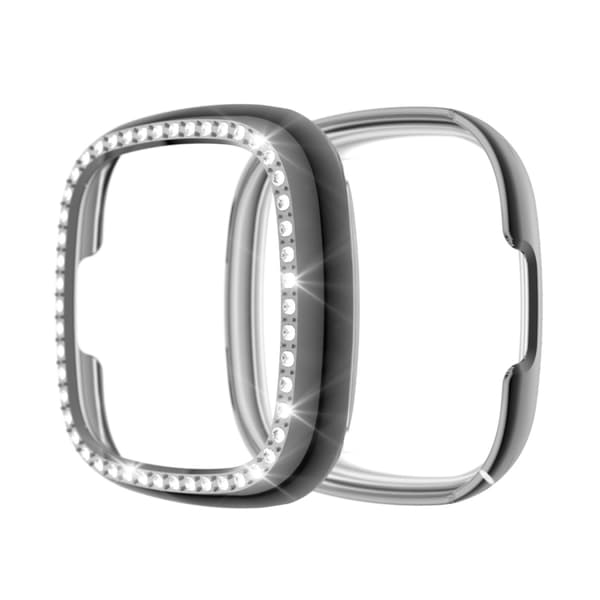 För Fitbit Versa 3 / Versa Sense Single Row Plating Diamonds PC- case Gray