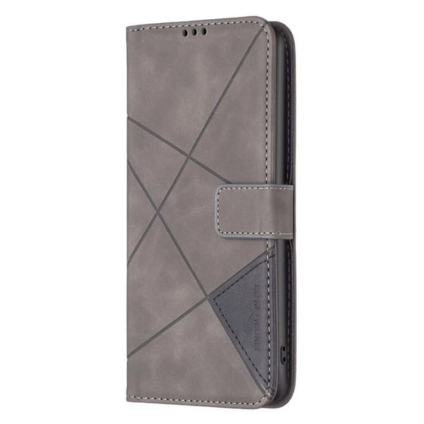 iPhone 18 Pro / iPhone 17 Pro Skal läderfodral med magnetisk spänne och rhombus-textur Grå