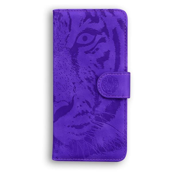 iPhone 18 Pro / iPhone 17 Pro Skal läderfodral med tigerprägling Purpur