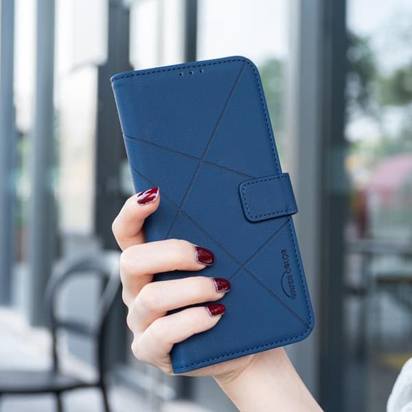 iPhone 16 Pro Geometrisk Mönster RFID Läder Skal - Fodral Blå