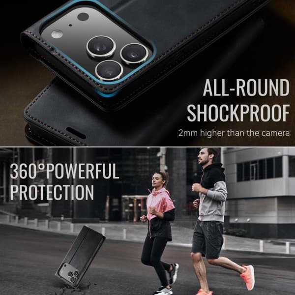 iPhone 18 Pro Max / iPhone 17 Pro Max Skal - kalvskinn med mikrofiber och RFID-skydd Svart