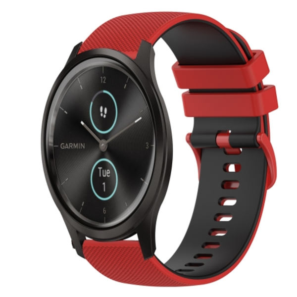 För Garmin VivoMove Style 20 mm rutigt watch i tvåfärgad silikon Red-Black