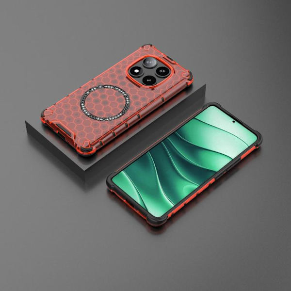 Redmi Note 14 Pro 5G - Honeycomb Magnetisk Ring Stötsäker Mobilskal Röd