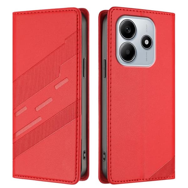 Redmi Note 14 4G - Multifunktionell Plånboksfodral i Retro Läder,, Embossed Design Röd