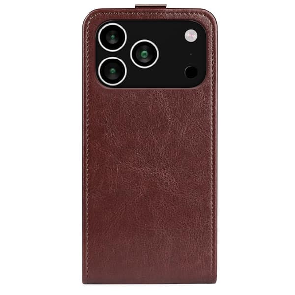 iPhone 18 Pro / iPhone 17 Pro Skal Läderfodral med Textur och Vertikal Flip Brun