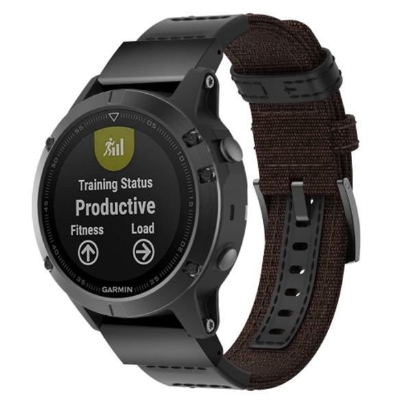 Watch av canvas och läder för Garmin Fenix5 Plus, storlek på handledsrem: 150+110 mm Brown