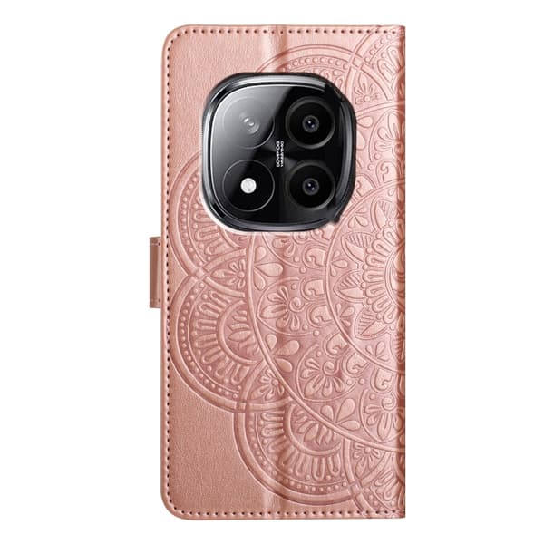 Redmi Note 14 Pro+ 5G - Blommig Prägad Läderfodral Roséguld