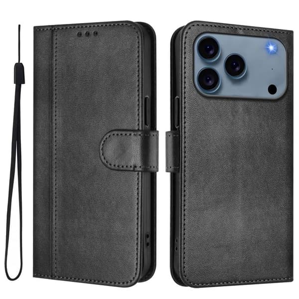 iPhone 18 Pro / iPhone 17 Pro Skal Läderfodral med Retro Linjefog Svart