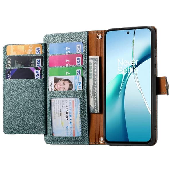 Redmi Note 14 4G - Läderfodral med Kärlek Zipper Lanyard Grön