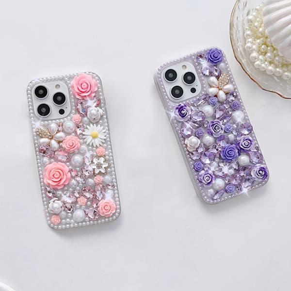 iPhone 16 Pro Rose Hand-set Diamond Skal Rosa