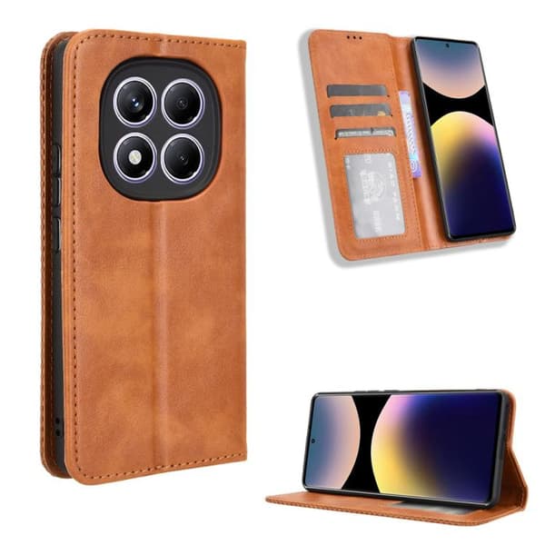 Redmi Note 14 Pro 4G - Magnetisk Spänne Retro Textur Läder fodral Brun