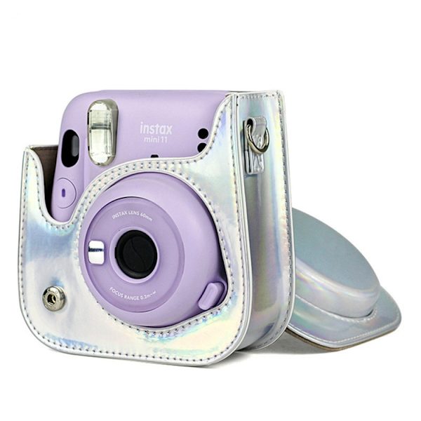 Richwell Bärbar Aurora PU Läder Kameraväska Kameraväska med Axelrem, Lämplig för Fujifilm Instax Mini 11 Silver