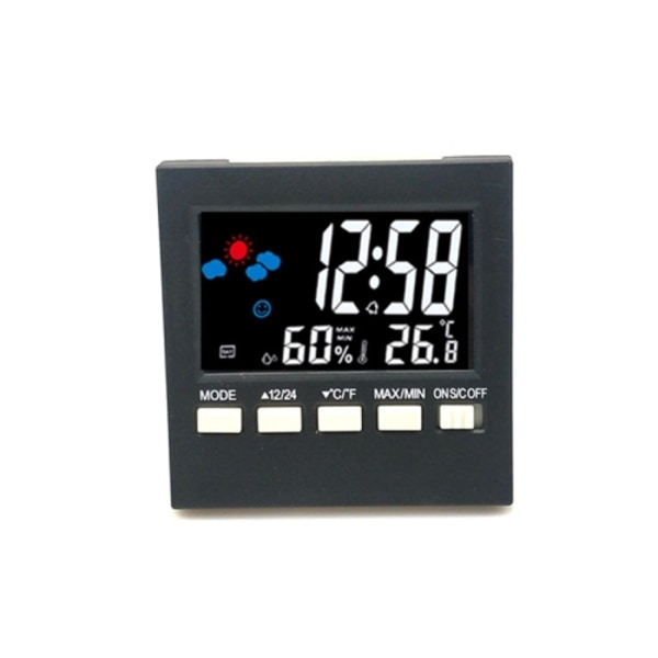 2159 Hushållstemperatur och fuktighetsdisplay väckarklocka inomhus elektronisk digital display multifunktionsfärgskärm klocka (svart)