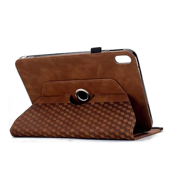 iPad mini 2024 / mini 6 Skal - Rotatable Rhombus Prägad Smart Läderfodral Brun