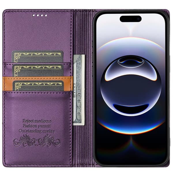 iPhone 18 Pro / iPhone 17 Pro Skal läderfodral N.BEKUS P3 RFID med magnetisk flip Purpur