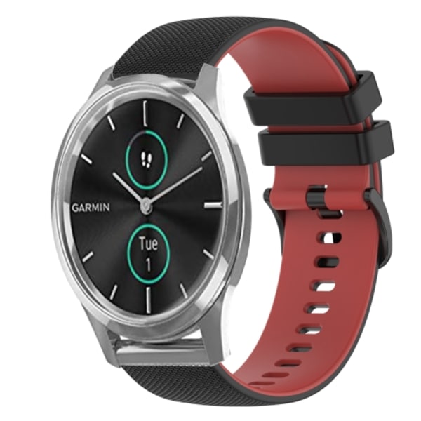 För Garmin VivoMove Luxe 20 mm rutigt watch i tvåfärgad silikon Black-Red